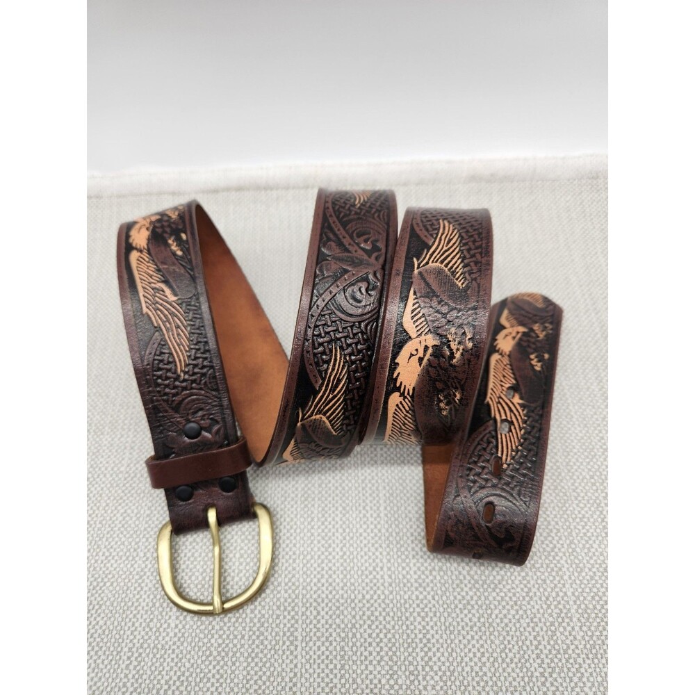 Wrangler Size 44 Belt Embossed Tooled Eagle Brown Black Tan Leather Vintage Men